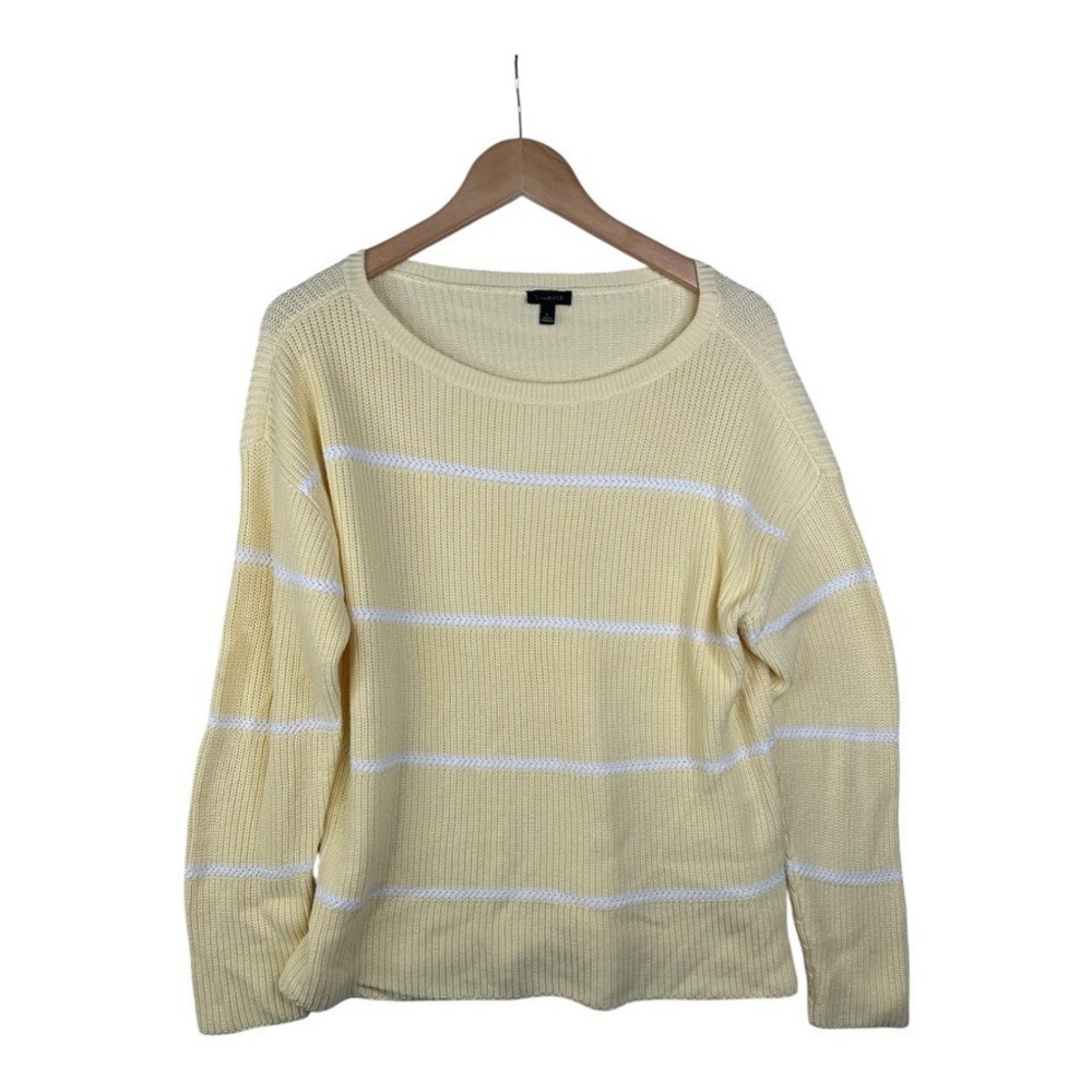 Talbots Womens Scoop Neck Sweater Size Large Yellow‎ White Stiped